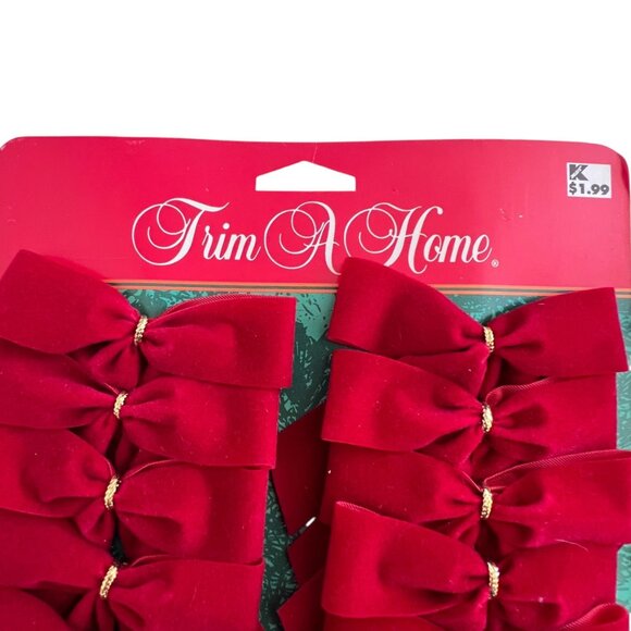 Vintage Trim A Home Kmart Christmas 24 Red Velvet Tree Bows Holiday Decoration - Picture 3 of 8